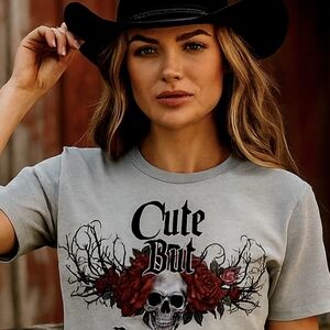 Cute But Dangerous Skull Rose Tee – Gothic Graphic Shirt, Soft Grunge Aesthetic